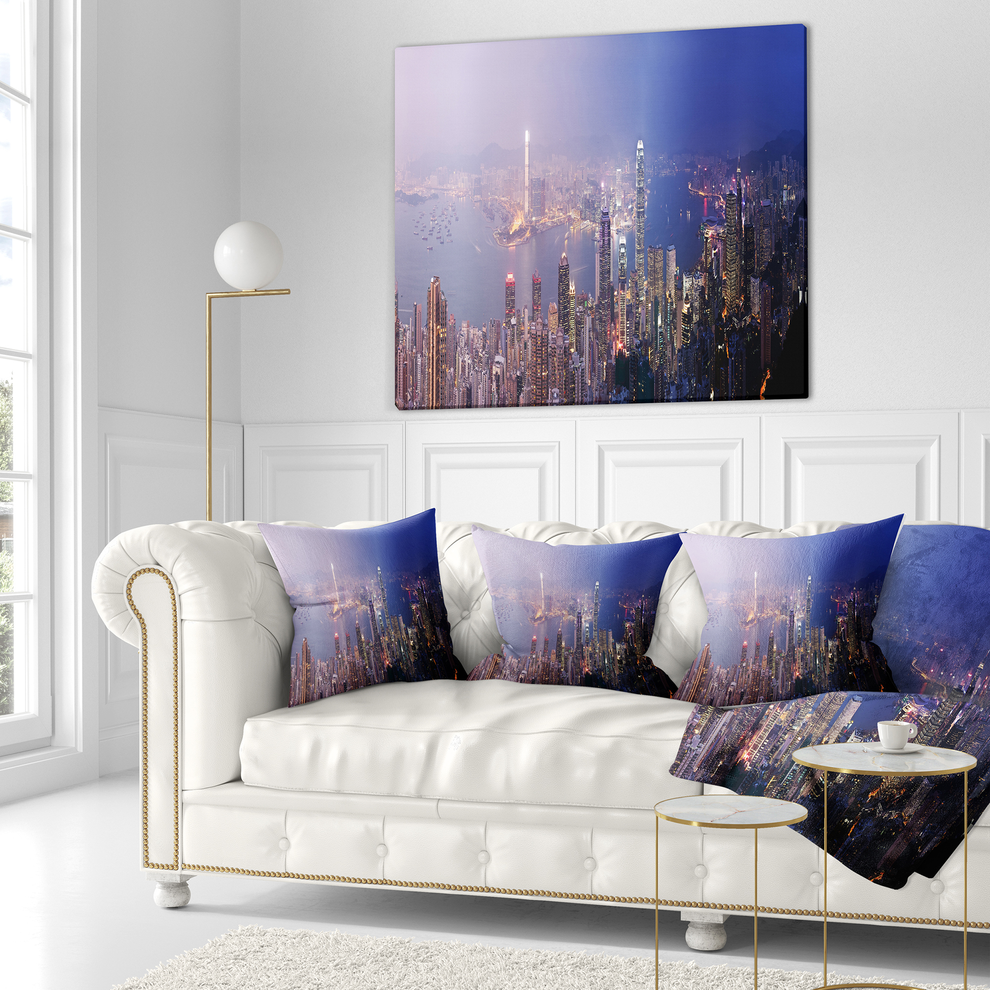 Designart Hong Kong from Day to Night - Cityscape Photo Throw Pillow - 18x18