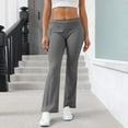 thumbnail image 2 of longantii Women's Flare Leggings Stretch Slim Active Pants Casual Wide Leg Bootleg Sweatpants Fold-Over Yoga Gym Sports Athletic Leggings Dark Gray XL, 2 of 8