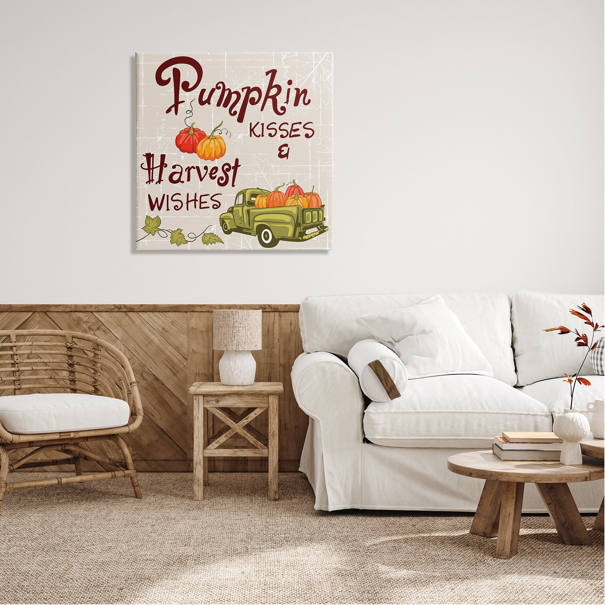 Stupell Industries Pumpkin Kisses Harvest Wishes Inspirational Painting Gallery Wrapped Canvas Art Print Wall Art, 30 x 30