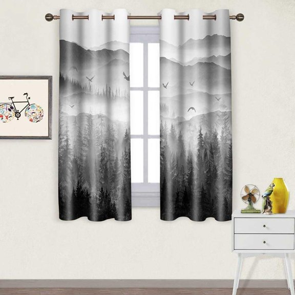Foggy Forest Curtains for Bedroom 42x63inch Natural Landscape Window Curtain Grey Mist Mountain Blackout Curtains Insulated Room Darkening Window Drapes for Living Room 2 Panels