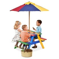 Kids Picnic Table, Toddler Wooden Outdoor Table and Set with Foldable & Removable Umbrella, Kids Picnic Tables for Outdoors Backyard, Gift for Boys Girls(Colorful)