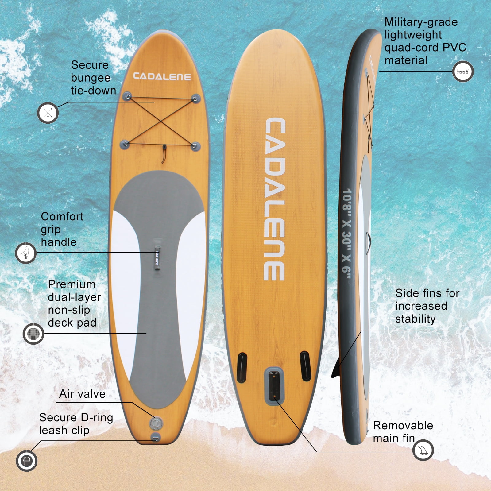CADALENE 10'8'' Extra Wide Inflatable Stand up Paddle Board for Adults & Youth of All Skill Levels, with Premium SUP Accessories