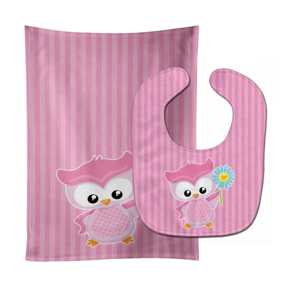 Girl Bird with Flower Pink Baby Bib and Burp Cloth