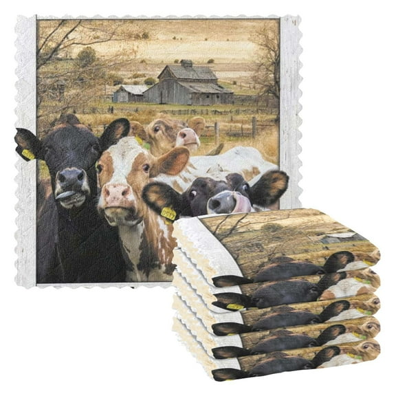 Cow Kitchen Cloth Dish Towels for Drying Washing Absorbent Dish Rags Reusable soft kitchen dishcloth set 6 Pack