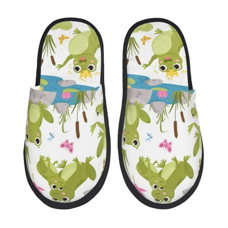

Rateoe Cartoon Frogs Pattern Fuzzy Slippers Fuzzy Soft House Slippers Plush Furry Warm Cozy Open Toe Fluffy Home Shoes-Medium