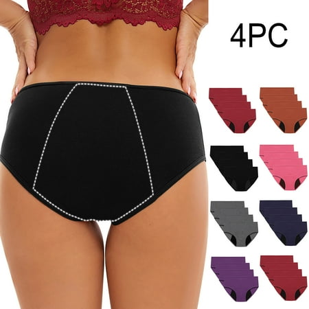 CFLVAEK 4 Pack Period Underwear for Women Plus Size Mid Waist Panties Leakproof Cotton Briefs Solid Color Ladies Period Underwear Orange XXXL