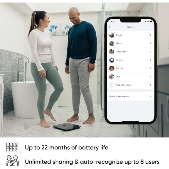 Digital Bathroom Scale for Body Weight, BMI, Body Fat, Muscle Mass, Heart Rate Monitor | Sync with Health Apps | Body Composition Analyzer for People, Baby & Pet, 400 lbs (Navy)