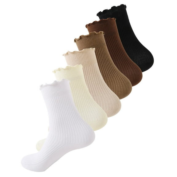 Women's Socks 6 Pairs Cotton Socks Solid Color Ruffle Socks for Women, 6-Pack Home Sleeping Socks
