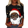 thumbnail image 2 of Jjayotai African American Christmas Santa Tee, Women Black Santa Christmas Shirts, 3D Graphic Xmas Holiday Party Pullover Multicolor XXXL, 2 of 5