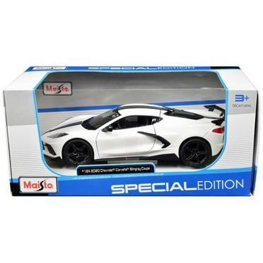 2020 Chevrolet Corvette Stingray Coupe White with Black Stripes Special Edition Series 1/24 Diecast Model Car by Maisto