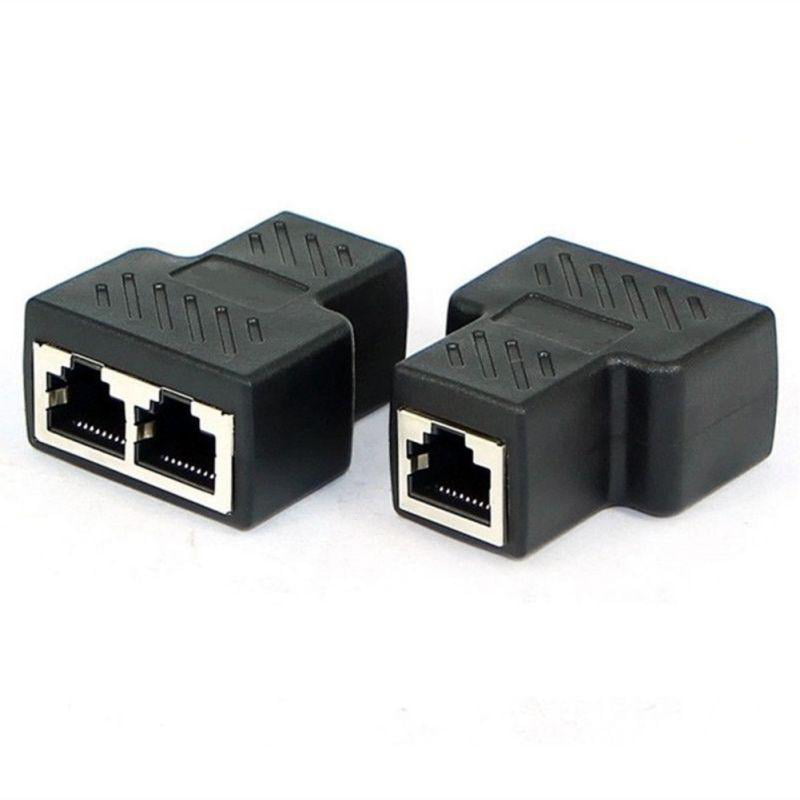 1 to 2 Ways RJ45 Splitter Adapter Ethernet Head Cable Dual Female Coupler Plug 