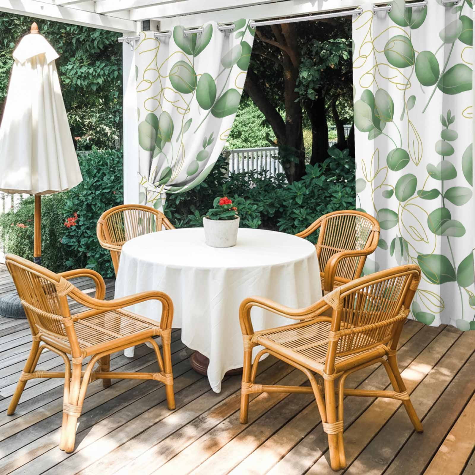 1 Panel Outdoor Curtains for Patio Waterproof 54"x108" Green Eucalyptus Leaves Weatherproof Privacy Outsides Curtains, Spring Farmhouse Country Plant Grommet Thermal Drapes for Cabana Porch Pergola