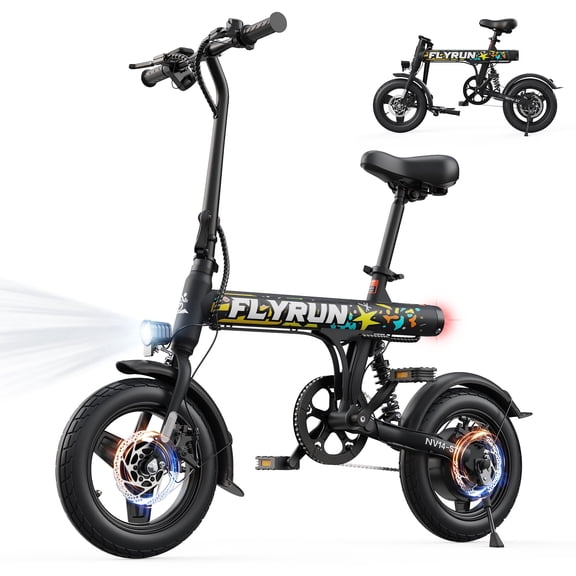 FLYRUN Folding Electric Bike, 14" Tires Ebike for Adults, 500W Peak Motor, 36V Battery, 25Mile Range,20 MPH Ebike,UL2849