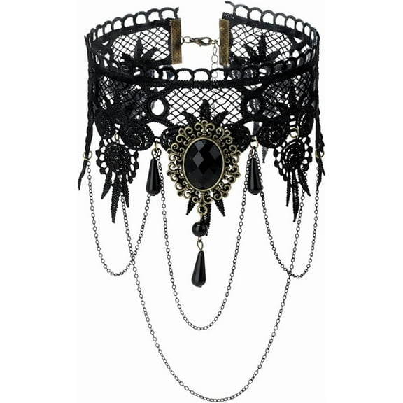 Gothic Lace Choker Necklace for Women,Vintage Red Black Crystal Pendant Necklaces Punk Style Vampire Necklace Hollowed Out Layer Necklaces Halloween Jewelry Accessories