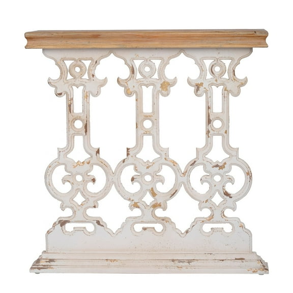 32 Inch Console Table, Fir Wood, Traditional, Scrollwork, Antique White, Saltoro Sherpi