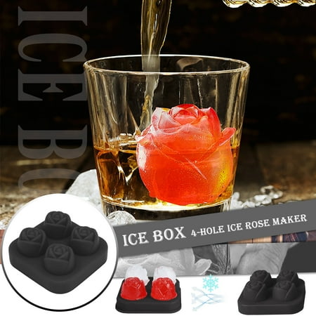 

Kitchen Ice Making Molds Silicone Tray Rose Slicone 4 Whiskey Dining Bar Cube Machine Pack
