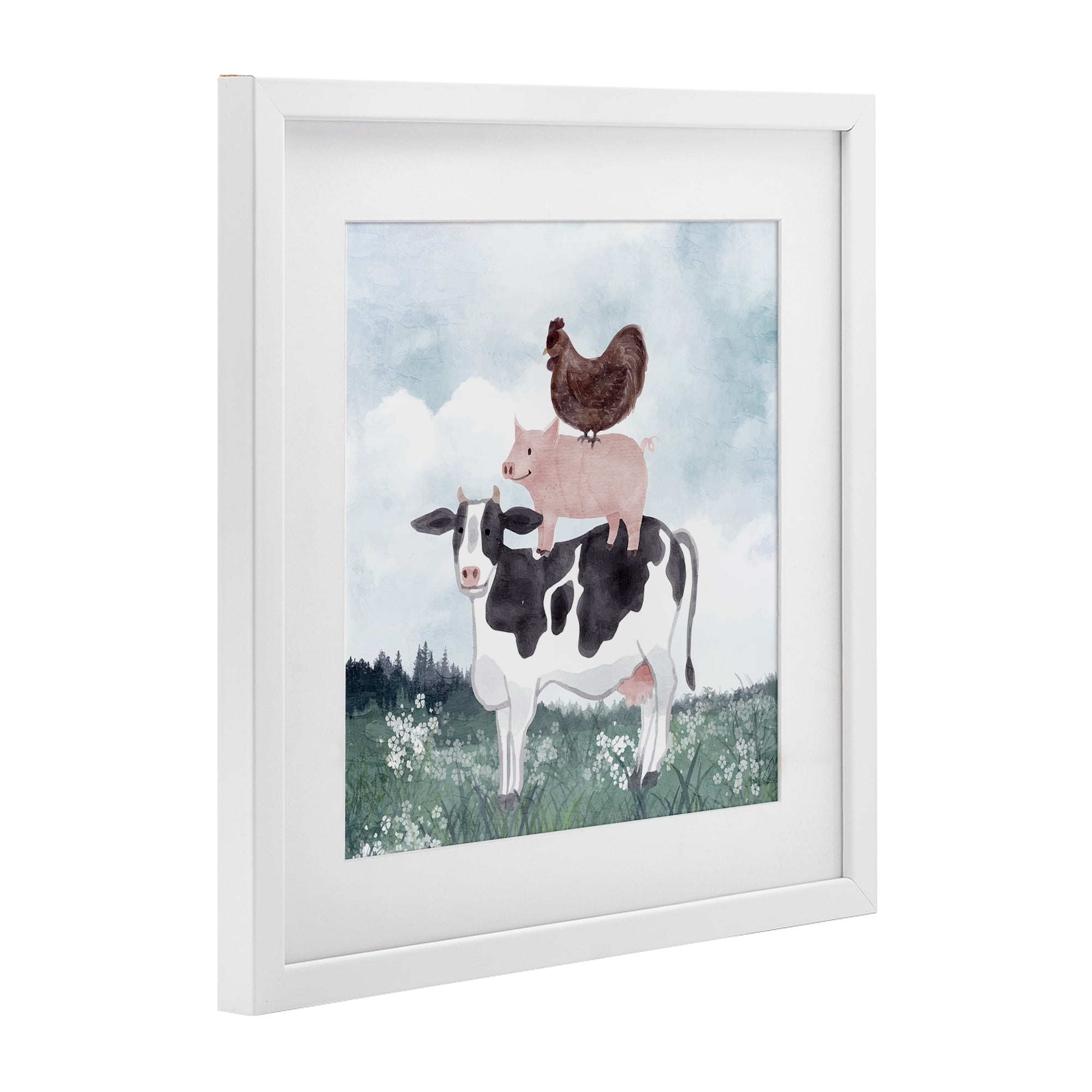 Stupell Industries Muted Stacked Farm Animals White Framed Print Under Glass, design by Kim Allen