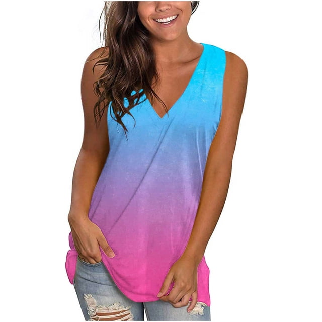 Hauts pour Femmes Hauts d'Été Décontractés Sans Manches pour Femmes Débardeur Sans Manches à Col en V Imprimé Camisole en Liquidation