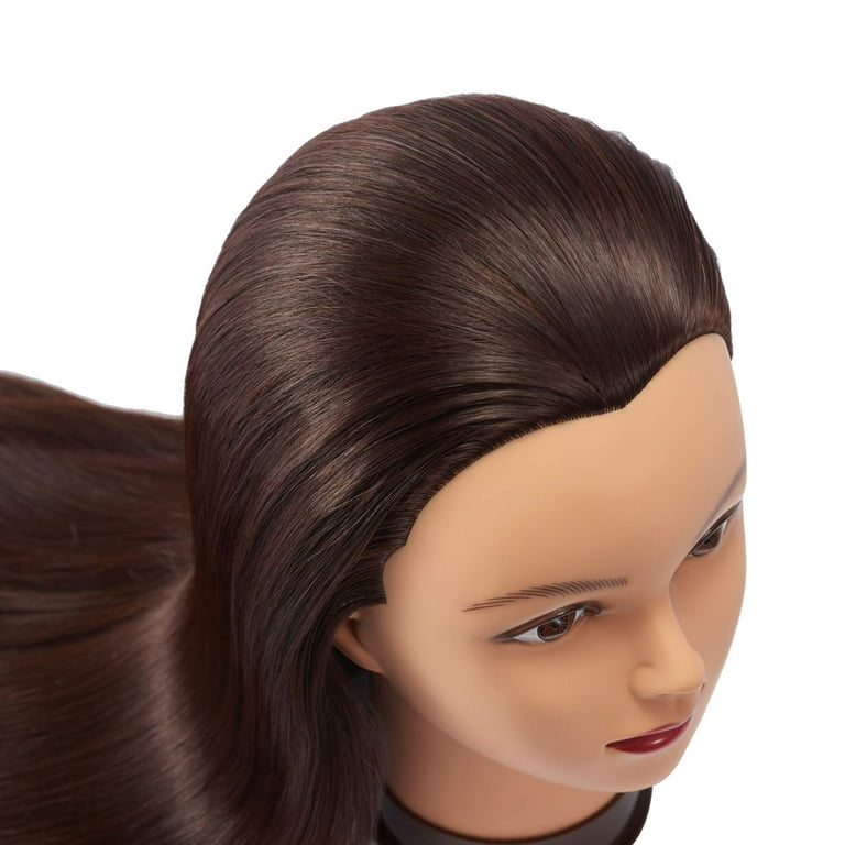 MEDO 26 Inch Makeup Mannequin Head Long Straight Hair Dresser & Practice  Long Training Head Brown Synthetic Hair with 50% Real Hair Braiding Manikin