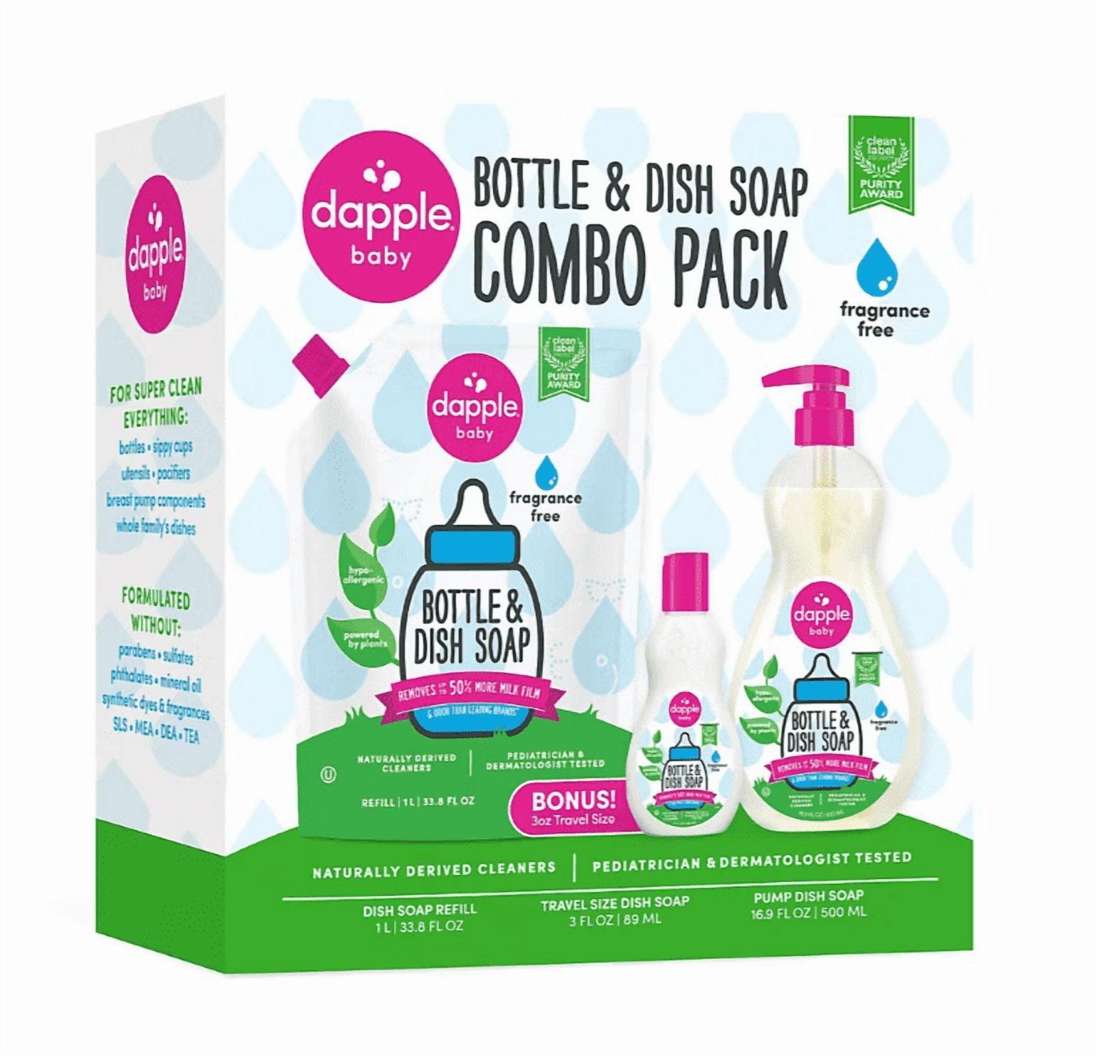 Dapple Bottle & Dish Soap Fragrance-Free Bundle, 2 pk.