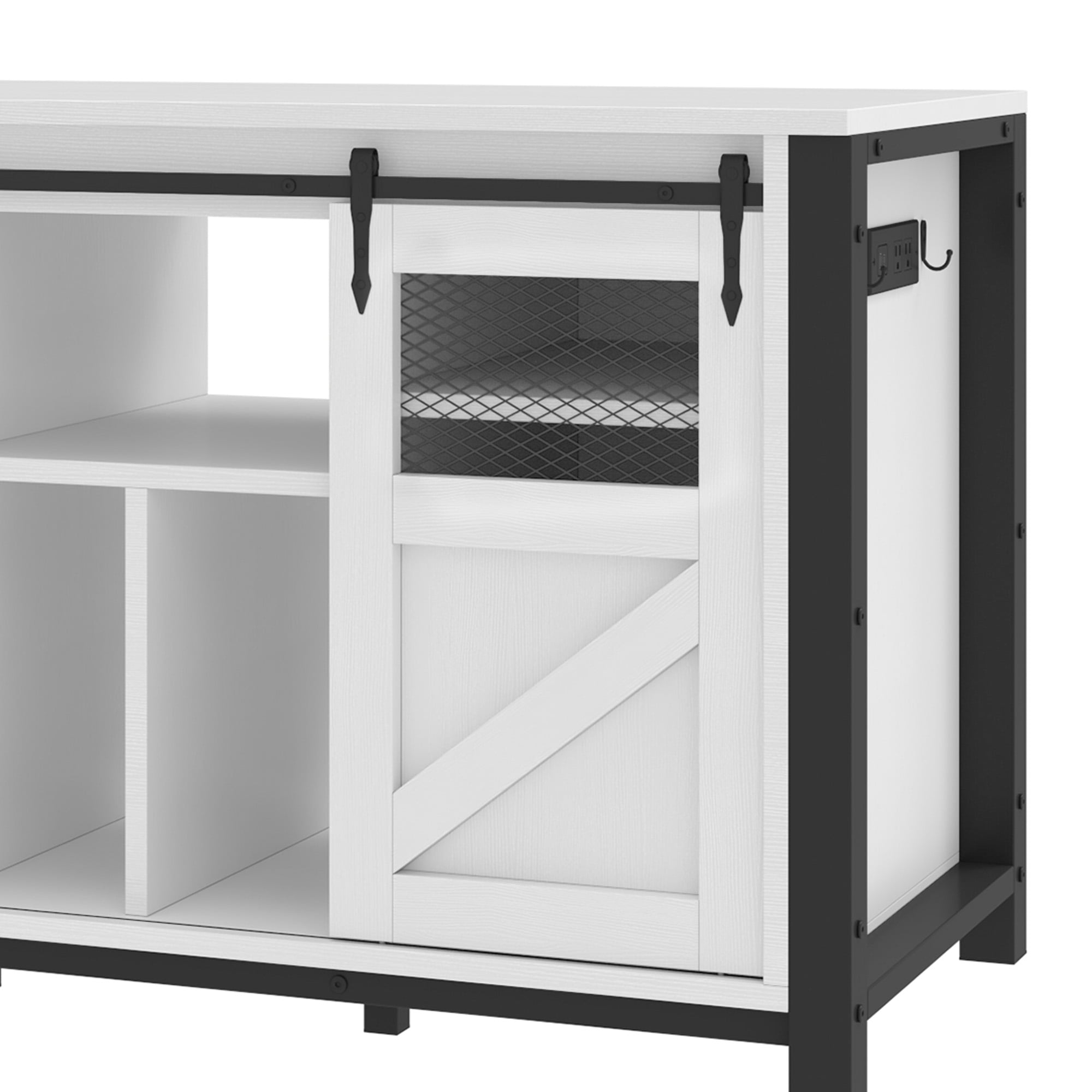 Uforic 120 gal Fish Tank Steel Stand with Storage, 1100 lbs Capacity, Power Outlets, Barn Door, White