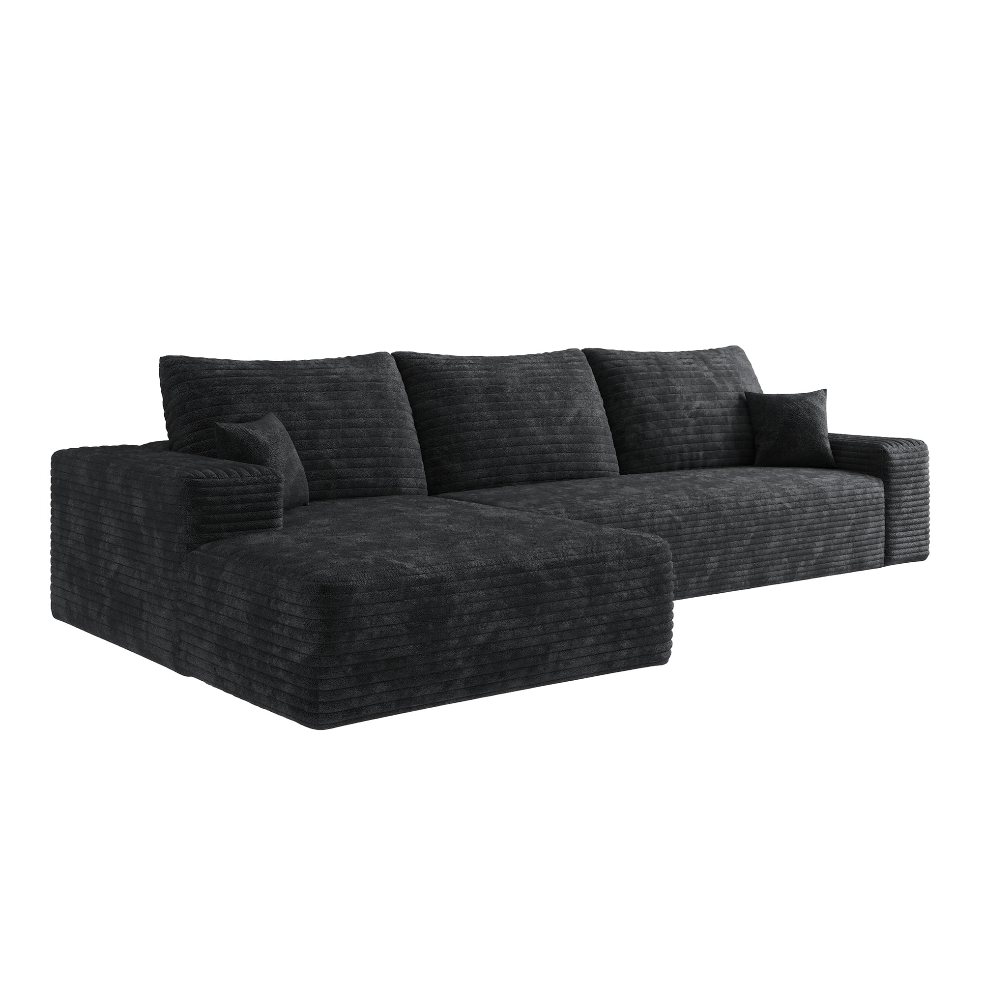 MAYEERTY 107" Black Modern Modular Cloud L-Shape Chaise No Assembly Stylish Room