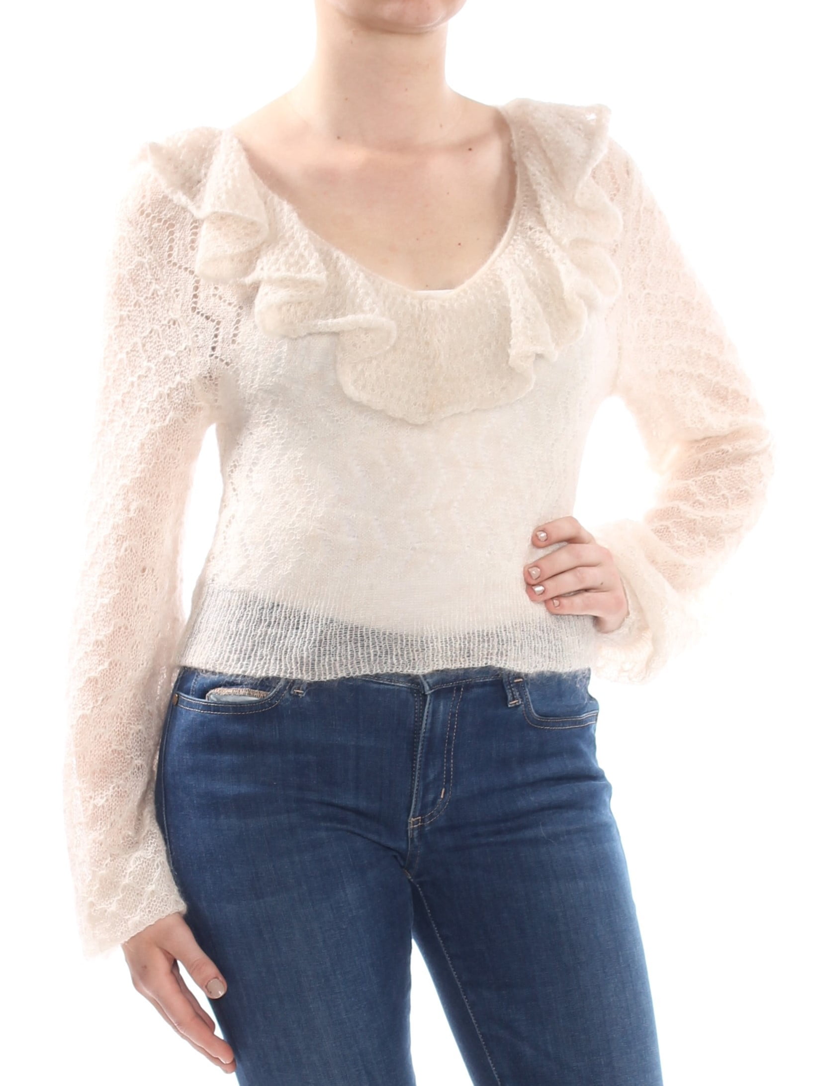 1400 Ivory Macaroon Ruffled Sweater 