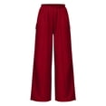 thumbnail image 4 of LEAVINGSUO Womens Wide Leg Sweatpants Fashion Solid Color Loose Elastic Waist Drawstring Strap Cargo Long Pants Red M, 4 of 7