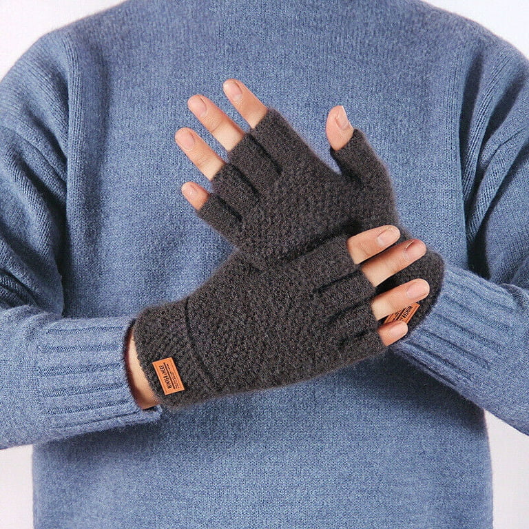 1Pair Alpaca Wool Fingerless Gloves Thermal Mens Knitted Half Finger Mittens  