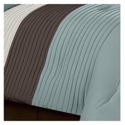 saney 8-Piece Blue Brown Beige Pleated Stripe Comforter Set Full Size Bedding Set