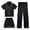 Black, variant on Krdevn Kids' 3-Piece Satin Pajama Set, Silk-Like Button-Down Short Sleeve Top with Shorts & Pants, Unisex Sleepwear for Boys & Girls,4-5 Years