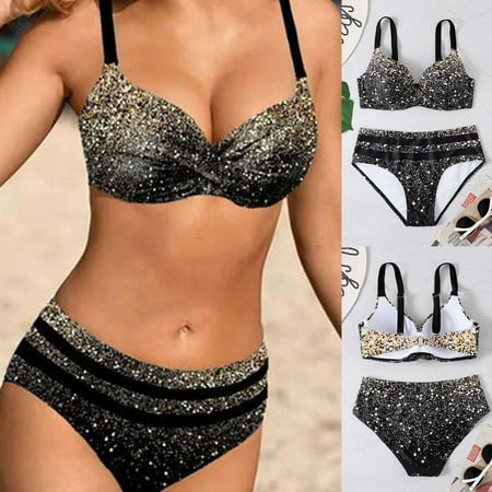 

Finelylove Swimsuits Padded Sport Bra Style Bikini Black L