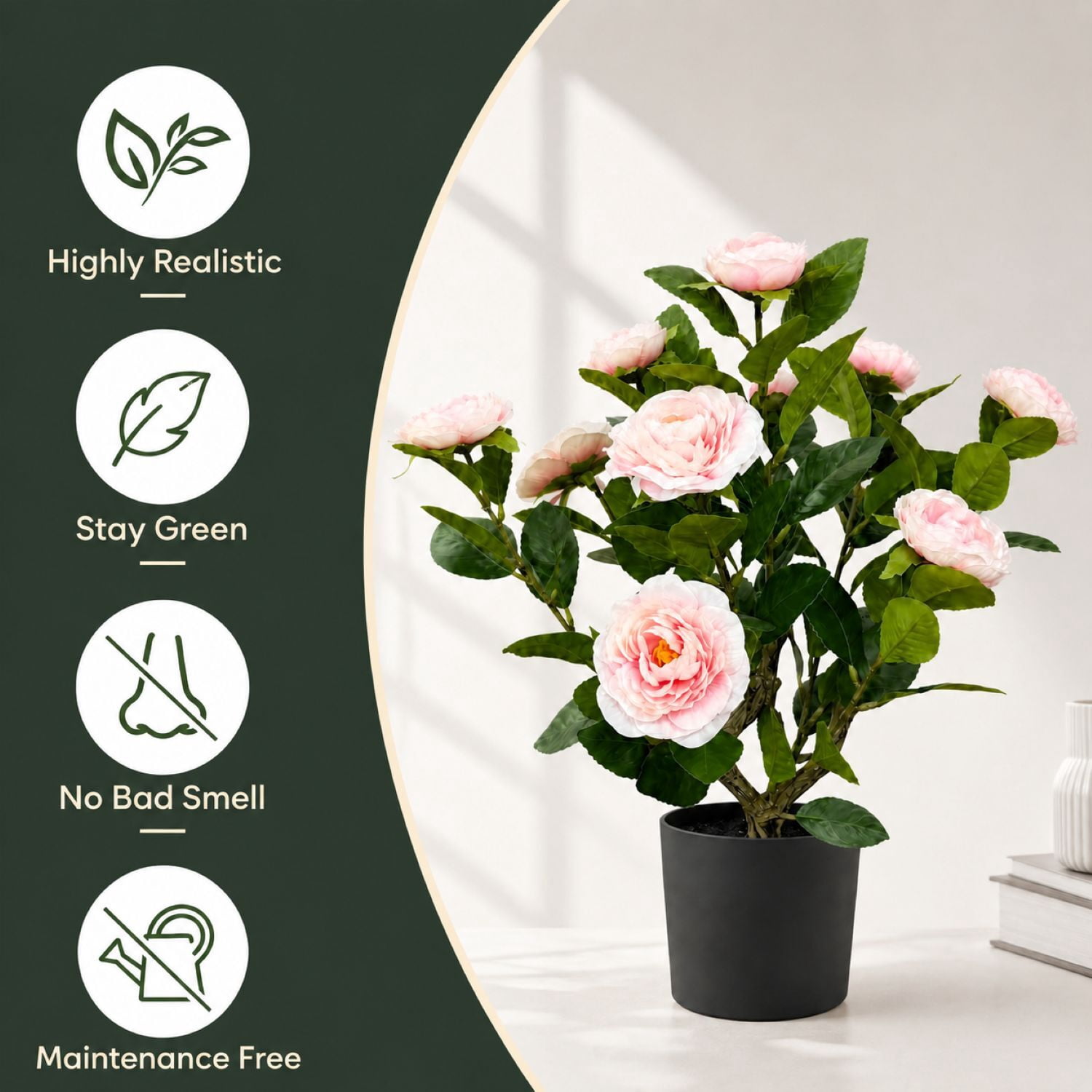 Easy4Home 1.6FT Artificial Flower Plant Fake Camellia Tree Potted Indoor, Pink