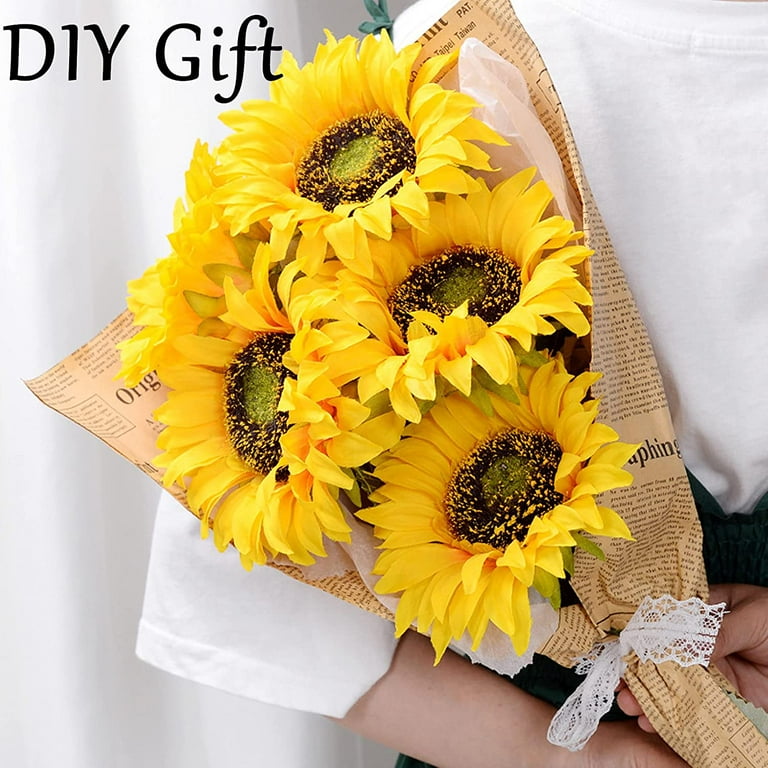 Woxinda Winter Floral Stems Artificial Sunflowers Bouquet Flower for Baby Shower Home Decoration Wedding Decor Bride Holding Flowers DIY Garden Craft