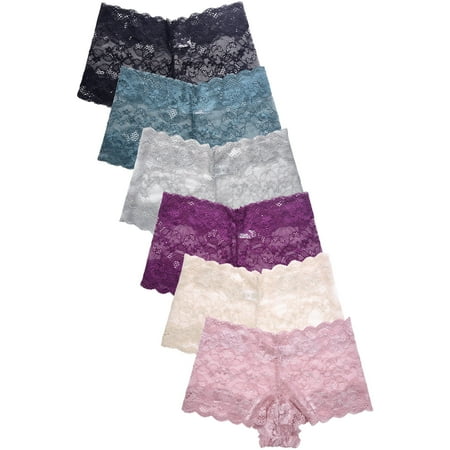 

6 Packs of SOFRA Women s Nylon Mid Rise Lace Hipster Panty Underwear - Style#16