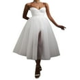 thumbnail image 1 of Women Tulle Cocktail Party Gown Dress Spaghetti Straps Neck Side Slit Dress, 1 of 6