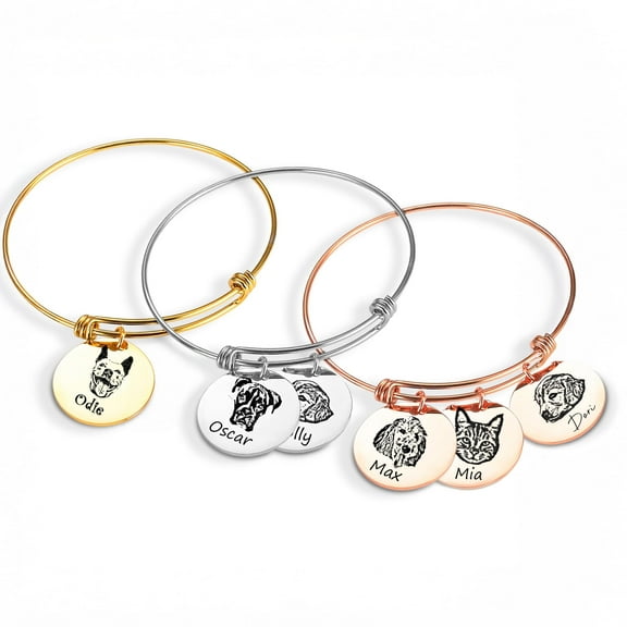 Pet Portrait Bracelet, Pet Memorial Bracelet Custom Photo Engraved Bracelet - Dog Memorial Gifts for Loss of Dog Cat Necklace for Animal Lover, Dog Mom, Dog Dad - Personalized Pet Memorial Jewelry