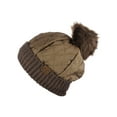 thumbnail image 3 of C.C Soft Quilted Puffer Detachable Faux Fur Pom Inner Lined Cuff Beanie Hat, Coffee, 3 of 4