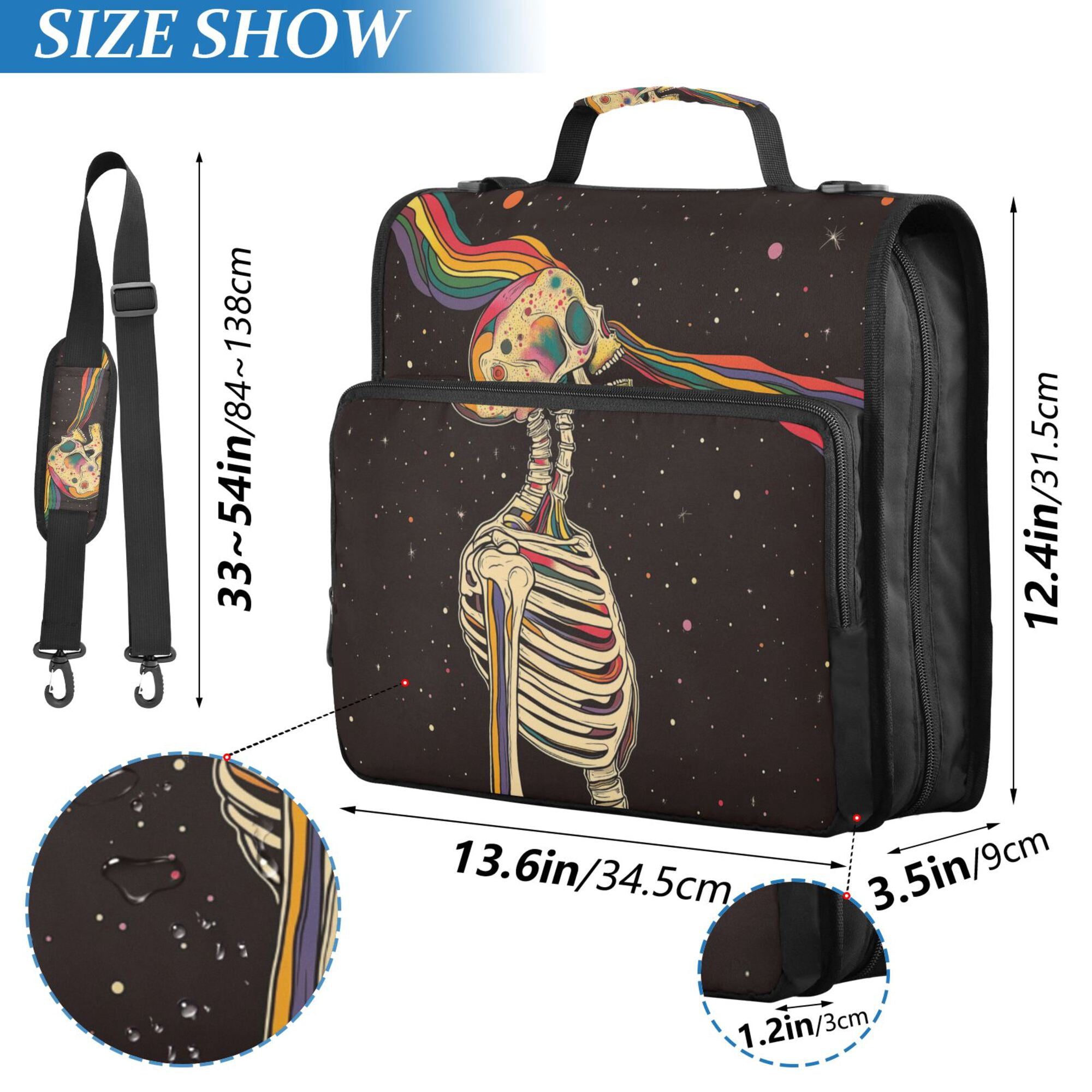 FORMRS Zipper Binder with Shoulder Strap 2-inch Ring 500 Sheet Capacity File Bag, Skeleton Stripes