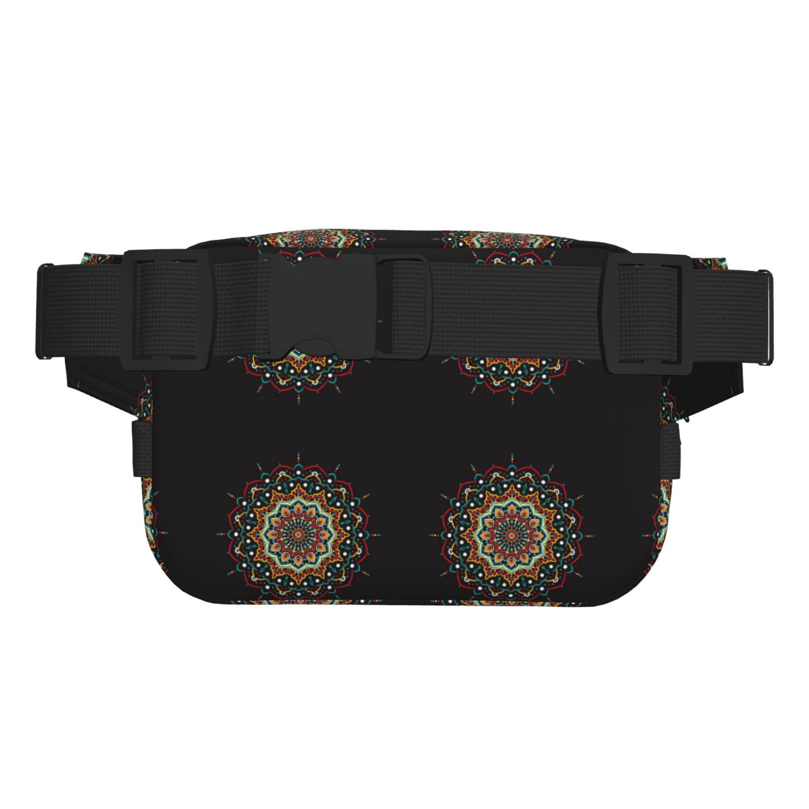 Picia Colorful Mandala Print Square Double-Layer Waist Bag Mini Adjustable Waist Belt Bag Exercise Running Travel Hiking