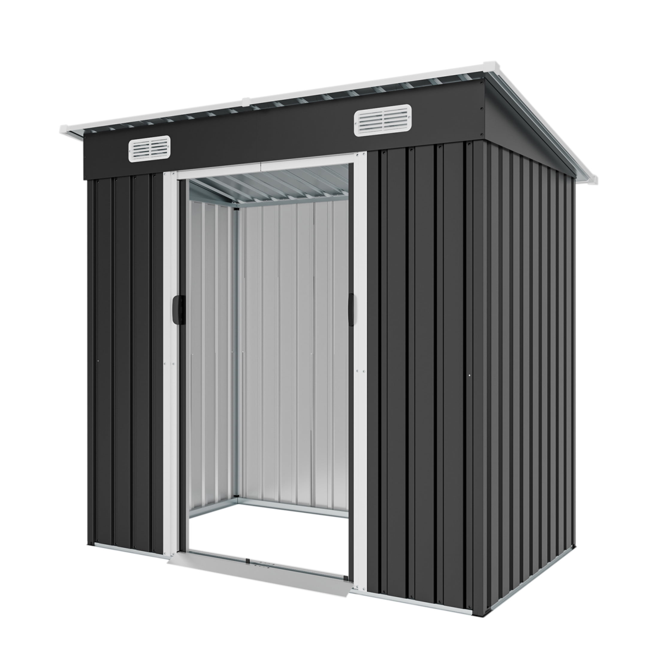 Noble House 6x4 FT Galvanized Steel Storage Shed with Air Vents, Sliding Double Door Outdoor Garden Tool Shelter, Black