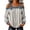 Khaki, variant on Women's Cold Shoulder Top Denim Strap Striped Long Sleeve Casual Blouse