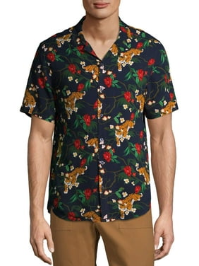 C/M by Como Man Men's Tiger Print Camp Shirt