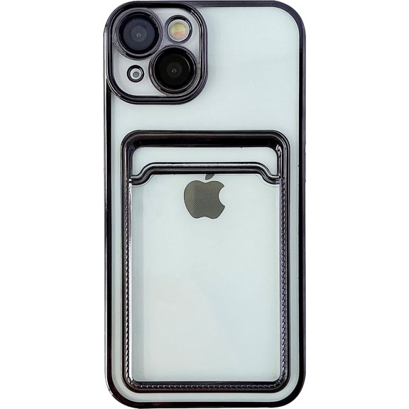 Plating Card Holder Wallet Clear Soft Compatible with iPhone Case (Black,iPhone 13 Pro)