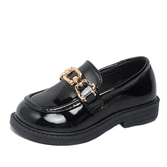 Girls Chunky Platform Loafers Slip On Chain Leather Flats Elegant Comfy Round Toe Uniform Dress Shoes for Toddler/Little Kid/Big Kid Black 36
