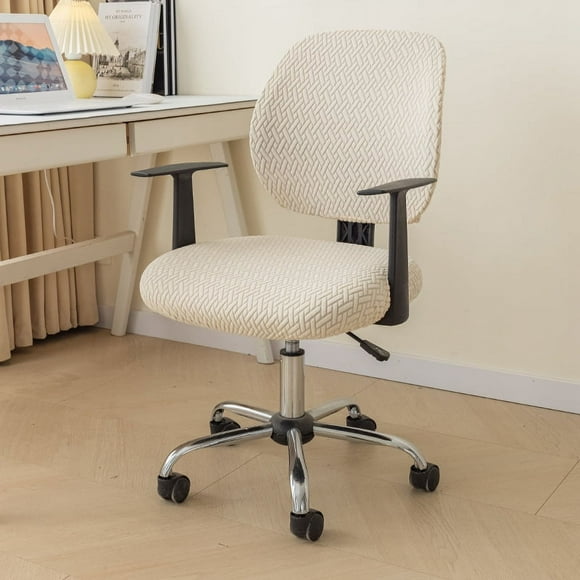 Nvzi Computer Office Chair Covers Stretch Computer Chair Cover 2 Piece Desk Chair Cover Universal Desk Rotating Chair Slipcovers Protector-White