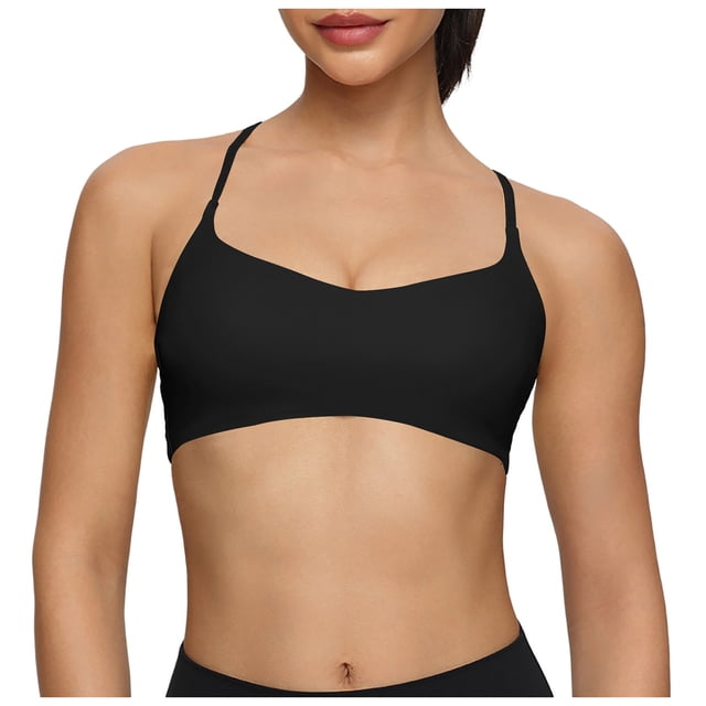 DAFEI CrossBack Sports Bra for Women, Low Impact Padded Racerback Spaghetti Strap Bras, Workout Yoga Tops