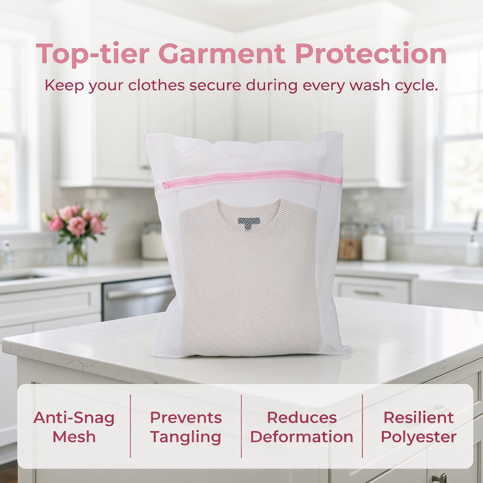 Unique Bargains 3Pcs Durable Mesh Zipper Closure Laundry Bag White 15.7" x 19.7"