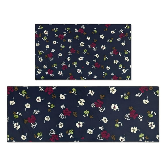Pioneer Flower Floral Print Pattern Kitchen Rugs Sets Of 2,Anti Fatigue Kitchen Mat Rugs Non Slip Washable,Decorative Kitchen Floor Mats for Kitchen,Sink,Laundry,17"x30" 17"x47"