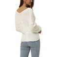 thumbnail image 3 of Suéter corto de punto de cable asimétrico con cuello en V y hombros al descubierto de manga larga para mujer INSPIRE CHIC S Blanco, 3 of 6